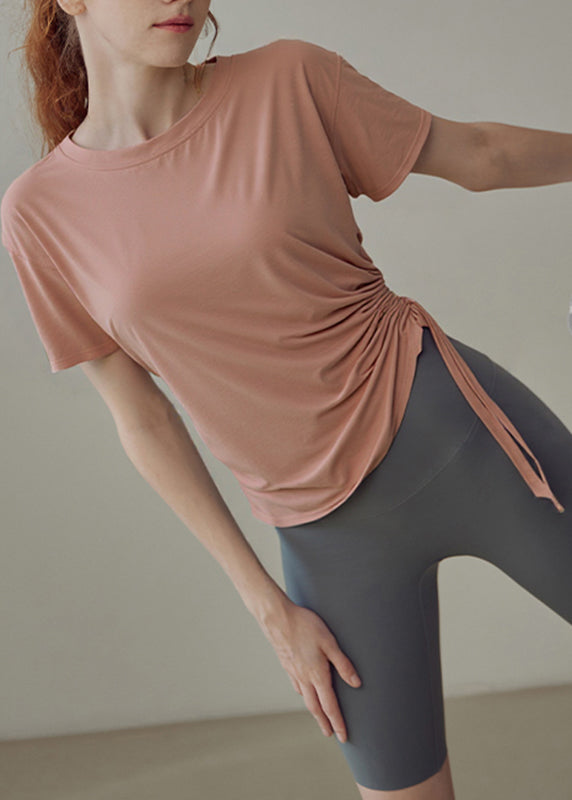 Pink O-neck Short Sleeve Loose Yoga Tops