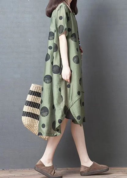 White Dotted Cotton Blend Dresses to Get Cotton Blend Stand Collar Tunic Summer Dresses