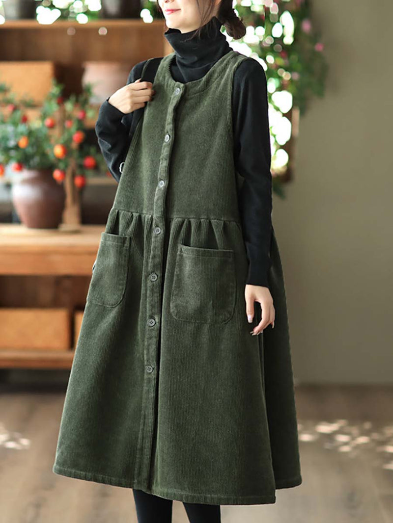 Corduroy Button Vest Dress