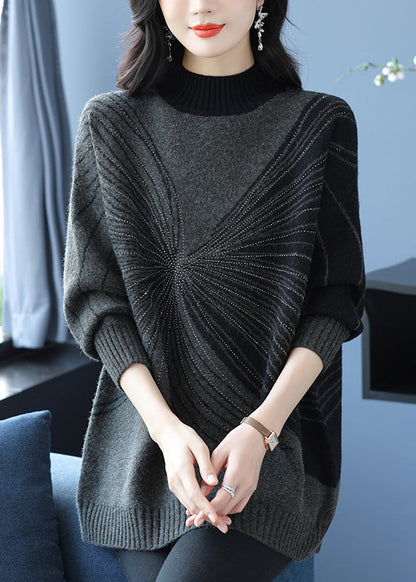 Black Turtleneck Zircon Thick Knit Sweaters Fall