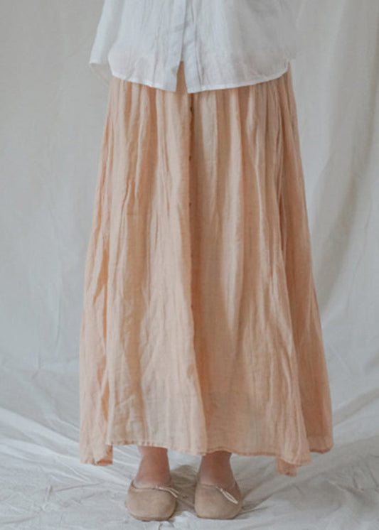 Orange Elastic Waist Wrinkled Linen a Line Skirts Spring