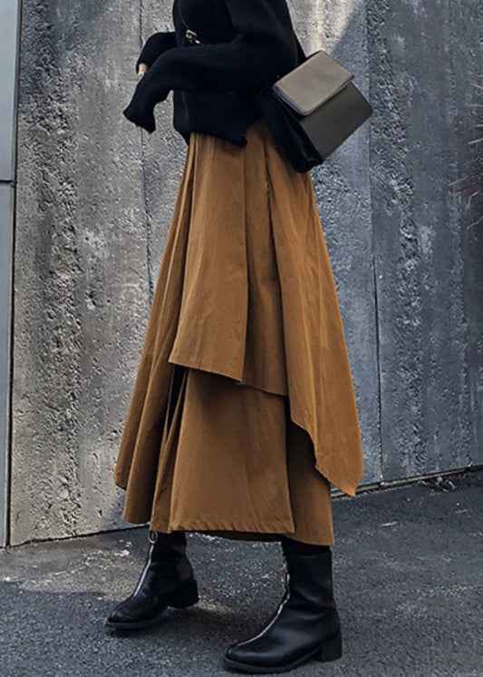 Caramel Asymmetrical High Waist Patchwork Cotton Pants Skirt Fall