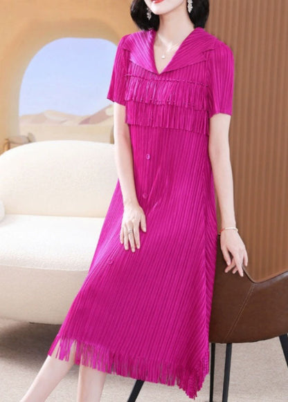Rose Peter Pan Collar Wrinkled Tulle Maxi Shirts Dress Summer
