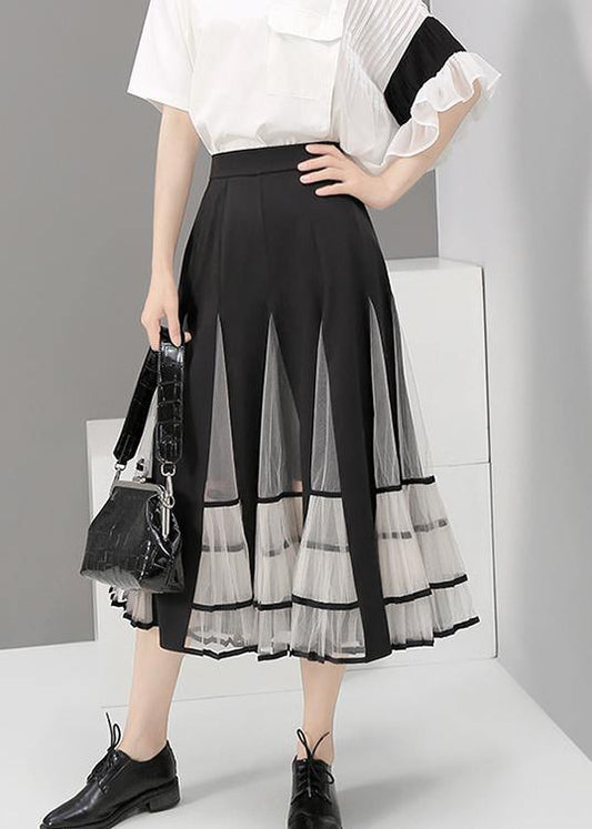 Black Mesh Patchwork A-line Stylish Skirt