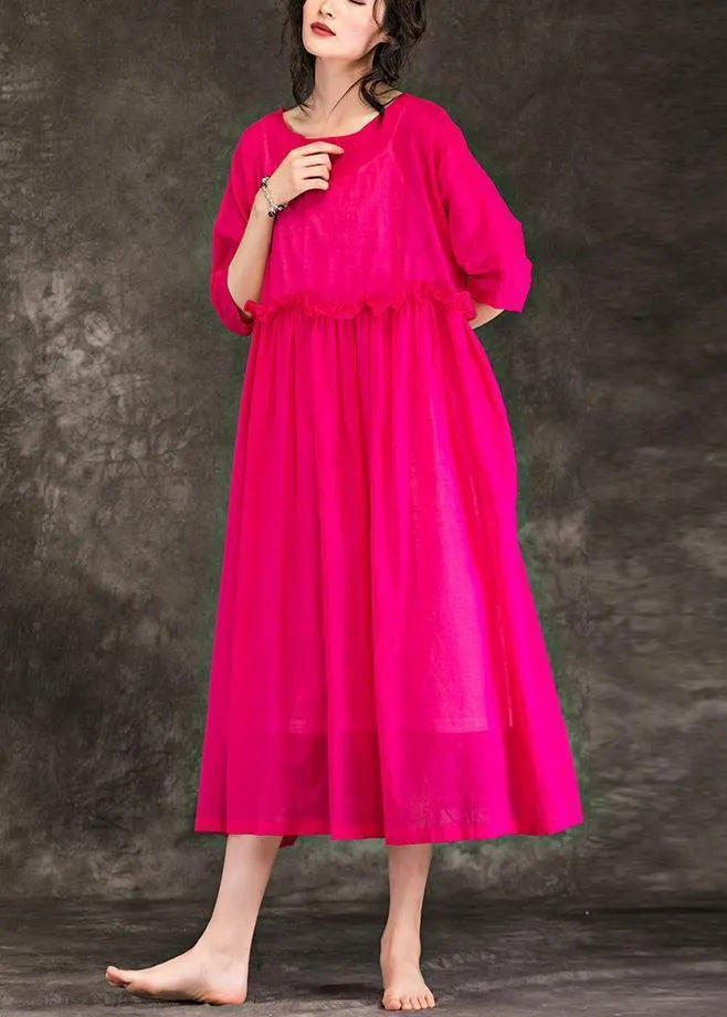 Style O Neck Patchwork Cotton Long Boutique Shirts Rose Clothing Dresses Summer