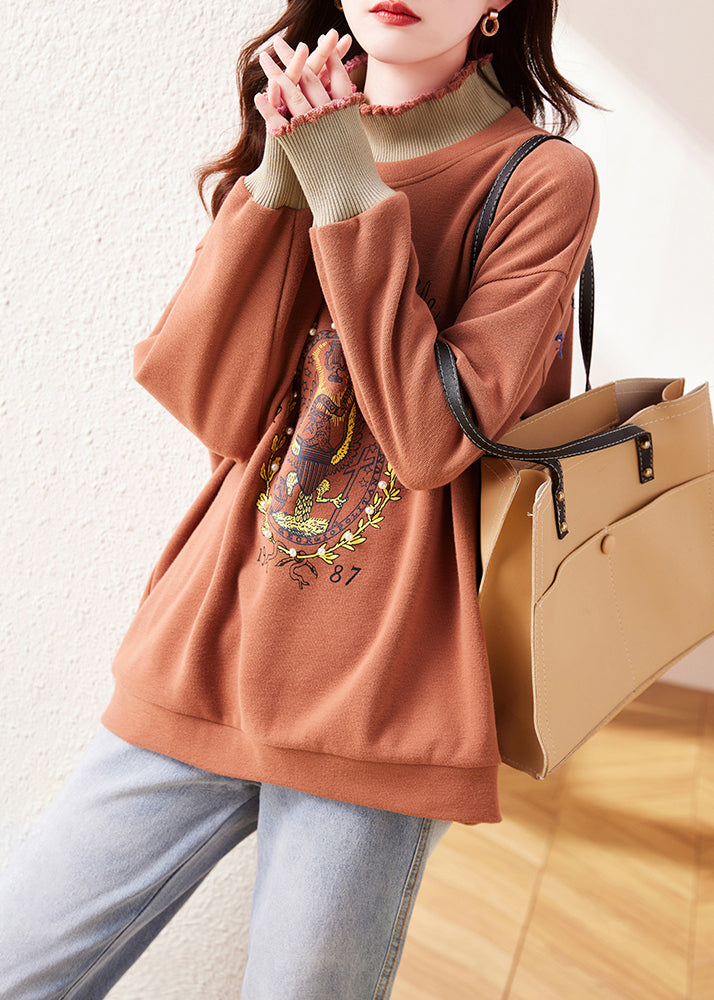 New Pink Ruffled Nail Bead Print Warm Fleece Sweatshirt Winter