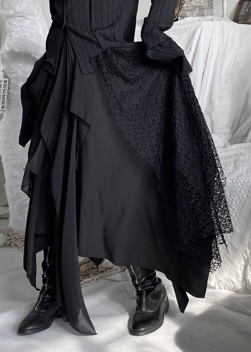 Organic Black Lace Patchwork Tulle Maxi Skirts