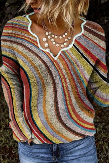 Striped Sweetheart Neck Sweater