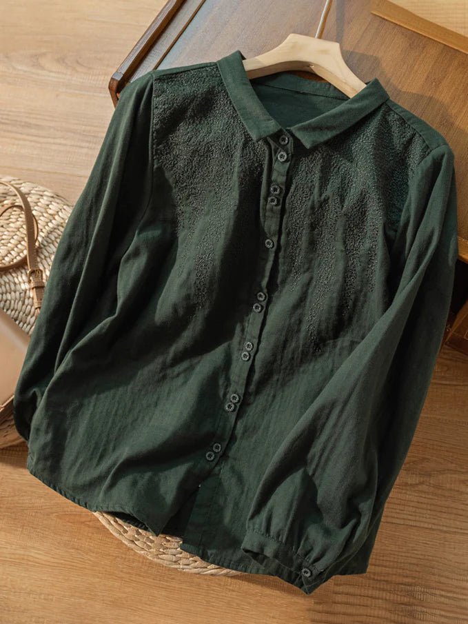 Embroidered Long Sleeve Linen Shirt Top