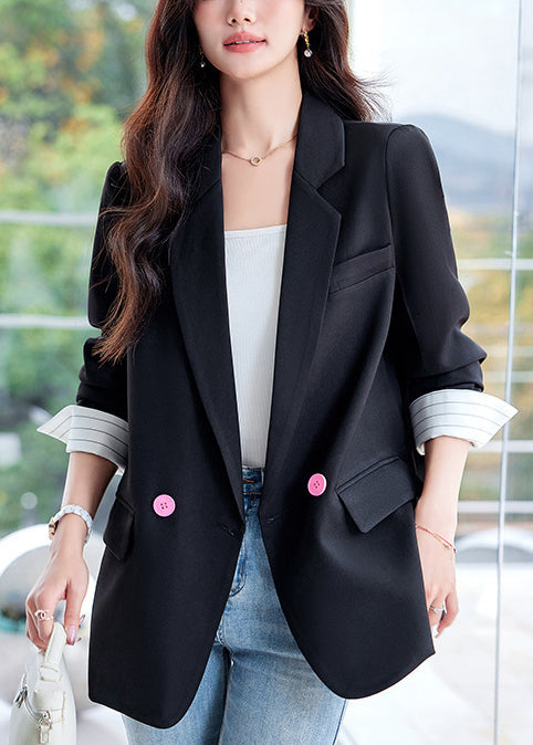 Black Oversized Patchwork Fake Two Piece Jacket Spring
