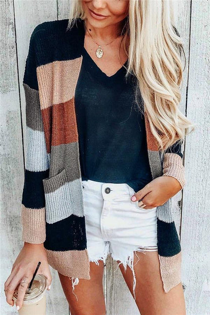 Wide Striped Knit Cardigan