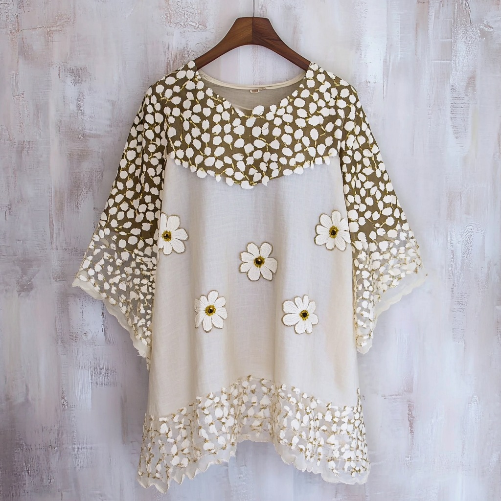 Women's Gold-stamped Floral Linen T-shirt elevenforest
