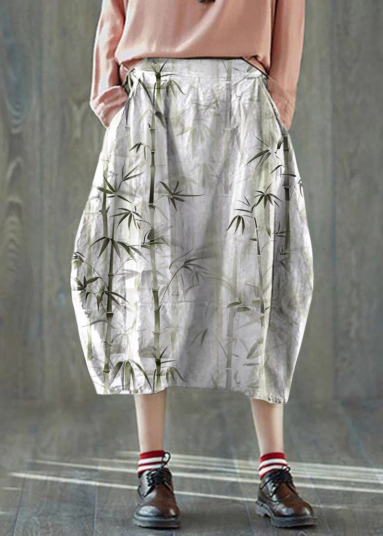 Boutique Red Geometry Pockets Lantern Cotton Linen Summer Skirt