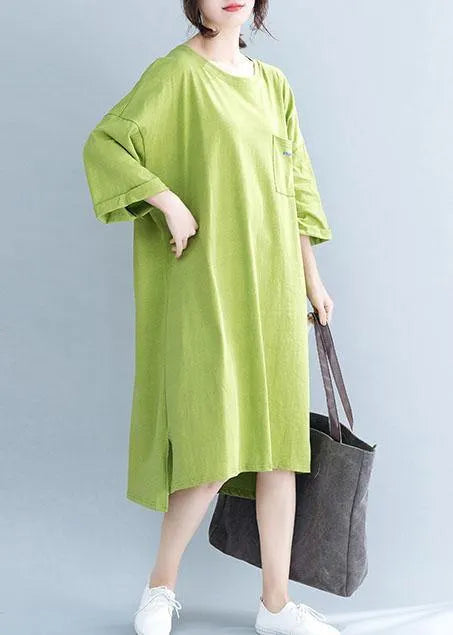 O Neck Half Sleeve Cotton Tunic Pattern Work Green Dress