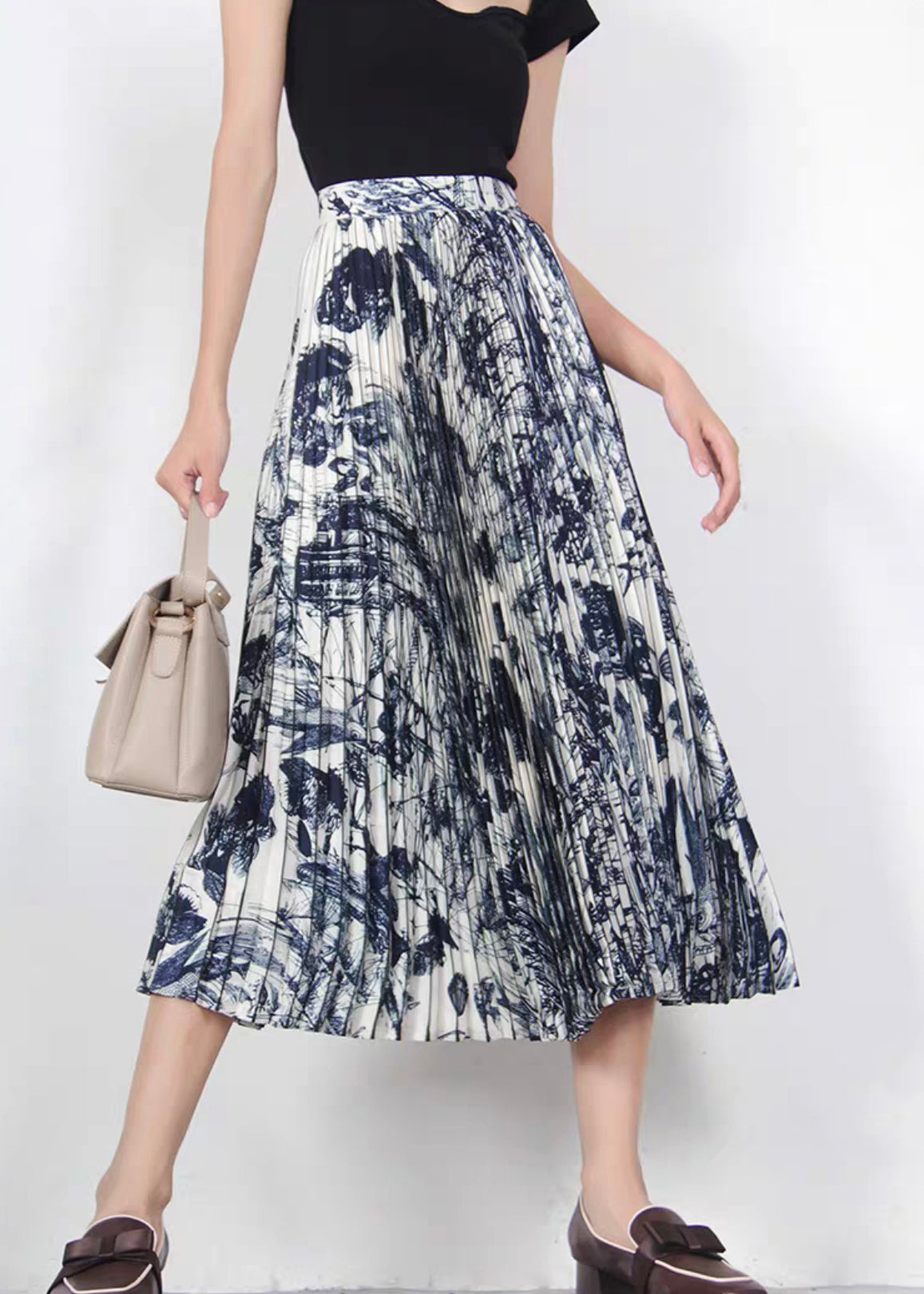Print Wrinkled High Waist Cotton Skirts Summer