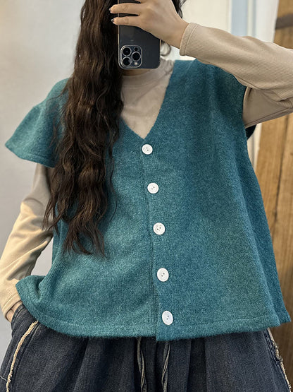 Artsy Knitted Button Sleeve Vest
