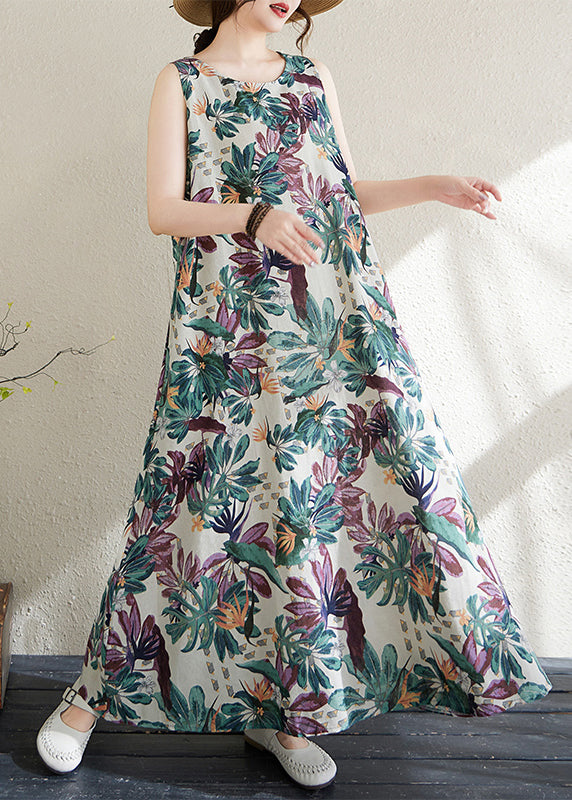 Print Exra Large Hem Cotton Loose Dress Sleeveless