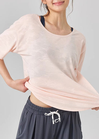 Simple Pink O-neck Short Sleeve Yoga Top