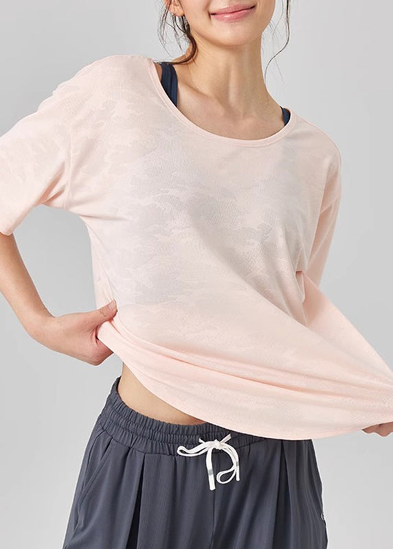 Simple Pink O-neck Short Sleeve Yoga Top
