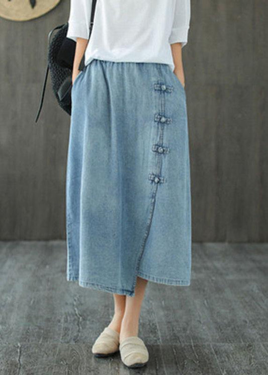 Light Blue Asymmetrical Design Button a Line Pockets Fall Skirts