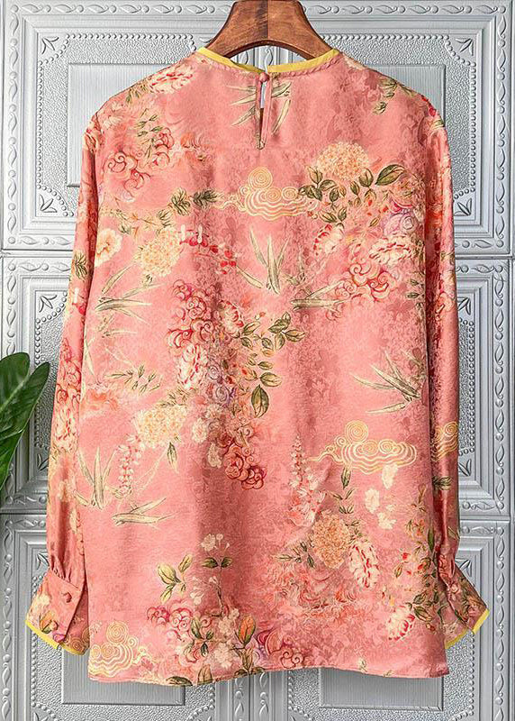 Chinese Style Print O-neck Patchwork Silk Tops Fall