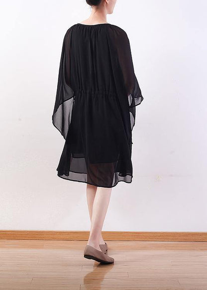 Black Chiffon Long Shirts Indian Shirts Tie Waist Long Summer Dresses