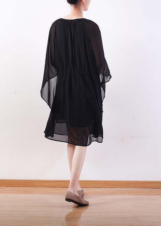 Black Chiffon Long Shirts Indian Shirts Tie Waist Long Summer Dresses