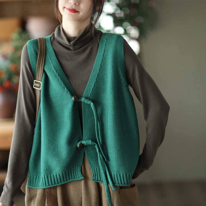 Cotton Knit Sleeveless V-neck Vest