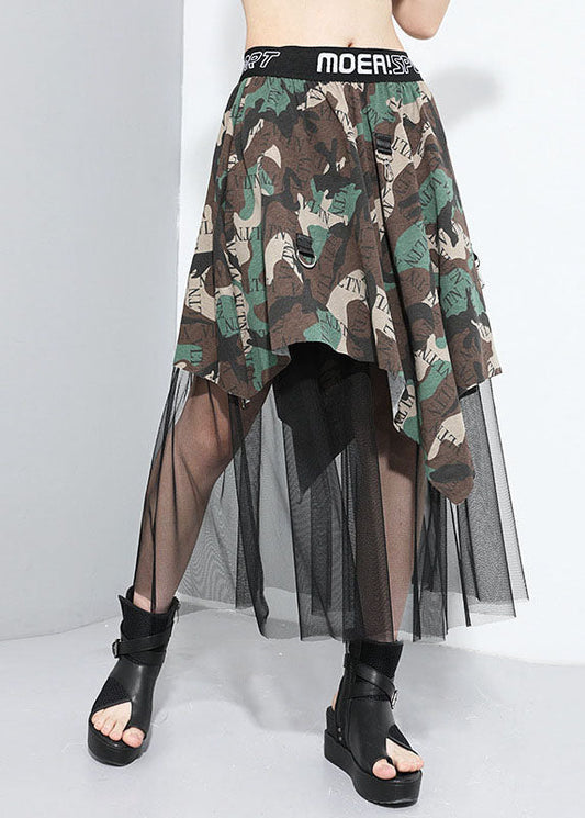 Camouflage Asymmetrical Patchwork Tulle Skirt Spring