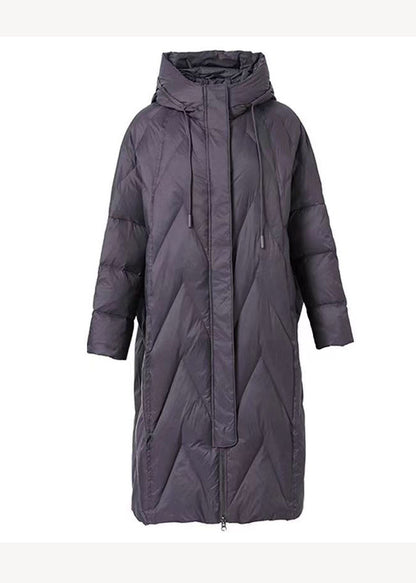 Black Zip Up Patchwork Hooded Duck Down Coats Winter