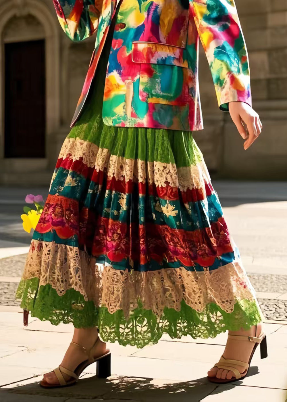 Polychrome Hollow Out Exra Large Hem Lace Skirt Spring
