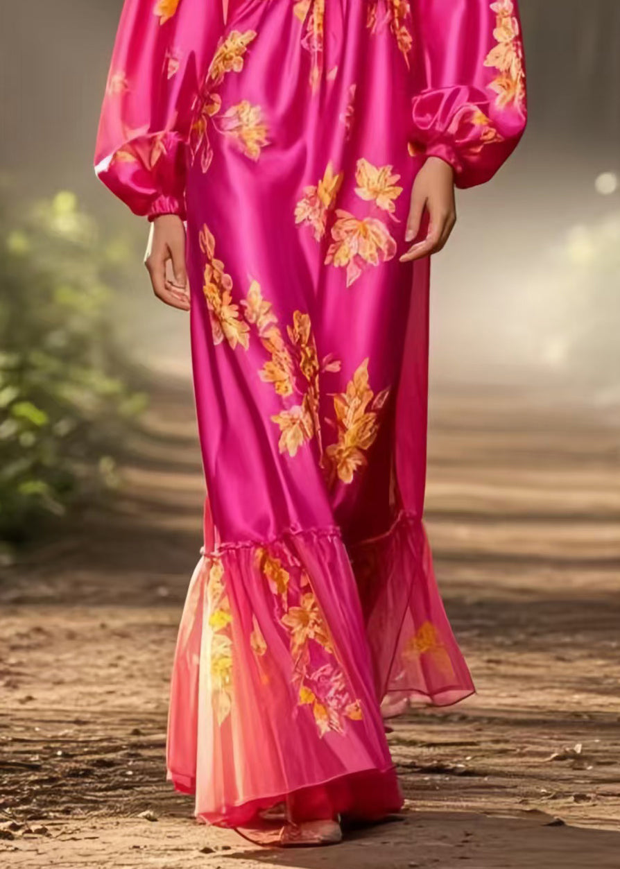 Italian Rose Cinched Print Silk Robe Dresses Spring