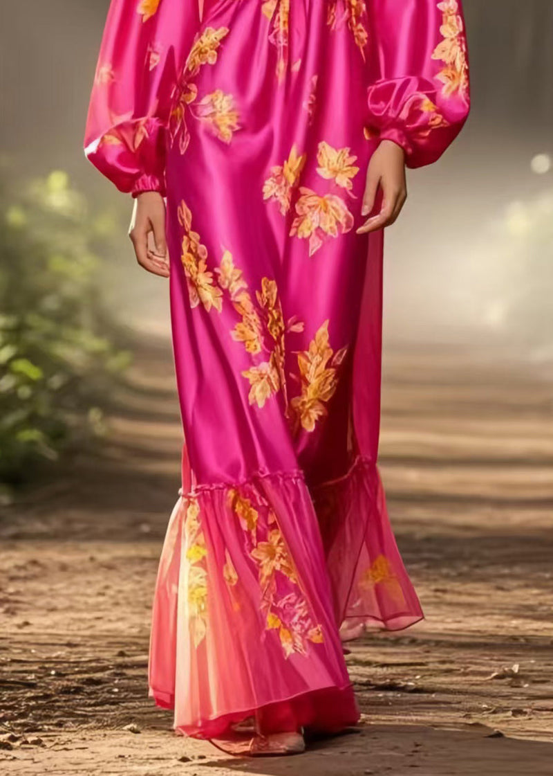 Italian Rose Cinched Print Silk Robe Dresses Spring
