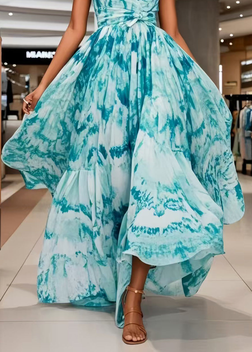 Blue Print Exra Large Hem Chiffon Mini Dress Summer
