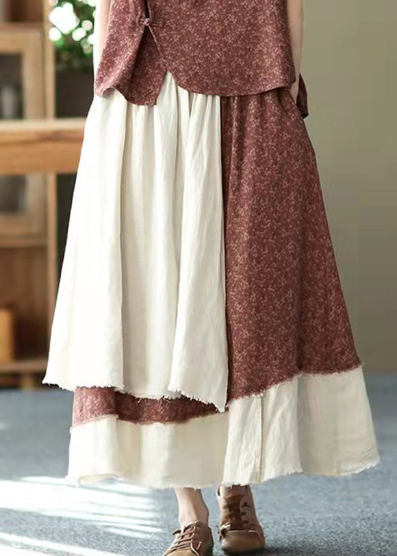 Asymmetrical Design Elastic Waist Layered Design Pockets Linen Skirt Summer