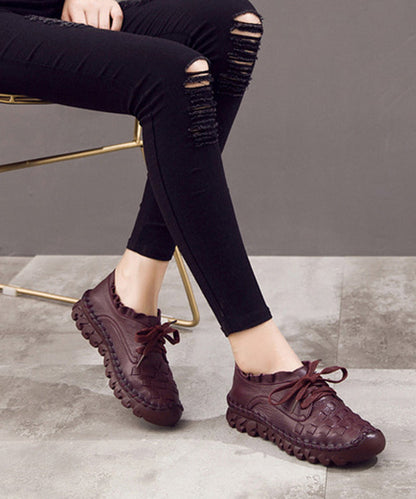 Diy Beige Cowhide Leather Flat Shoes for Knit Fabric Lace Up Flat Shoes