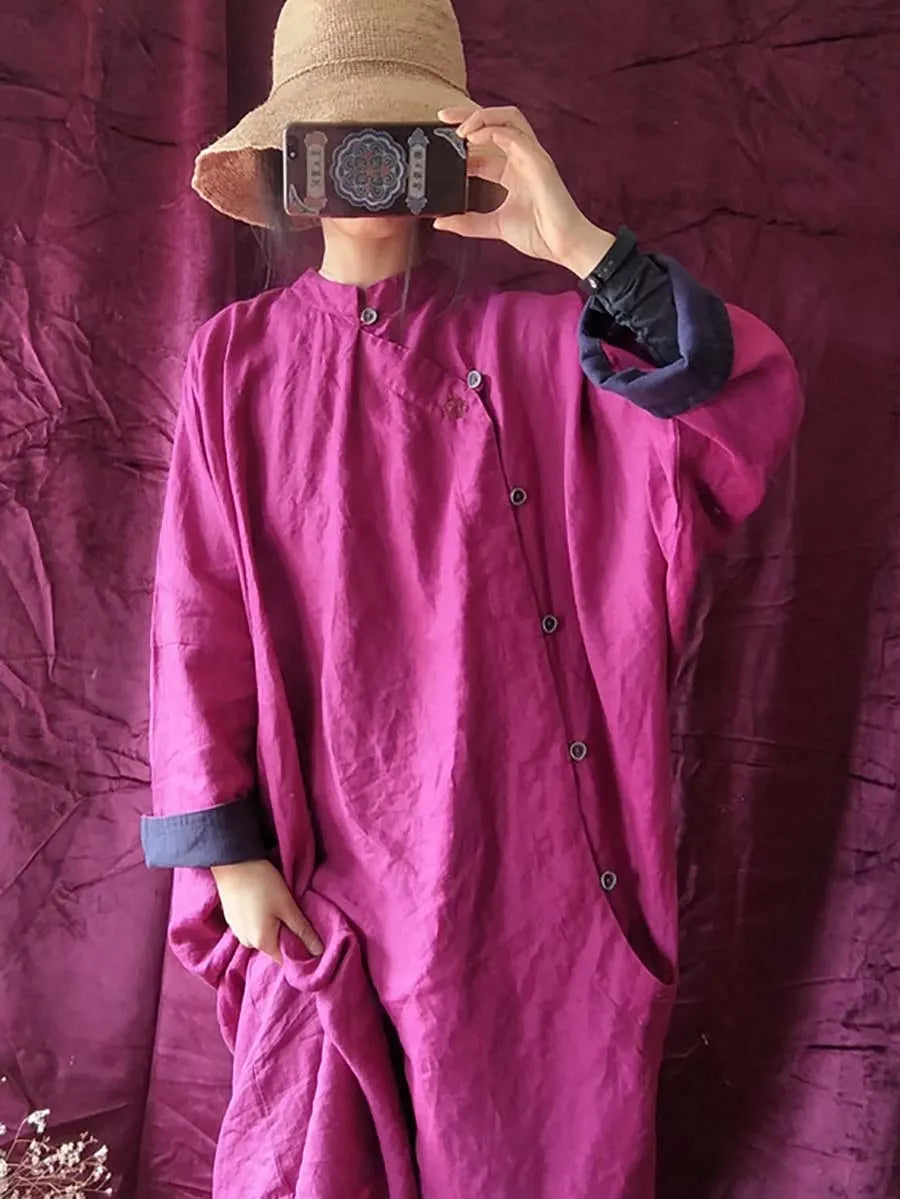 Embroidery Linen Breasted Loose Dress