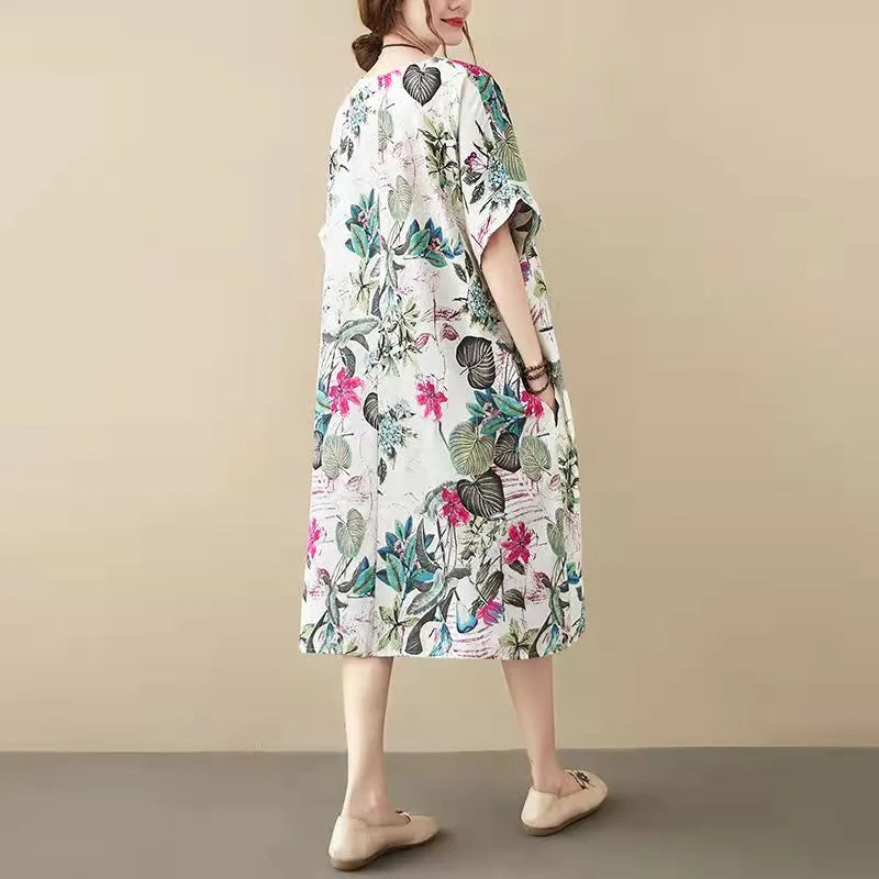 Cotton Dresses Clothing Shirt Dress Big Pockets Short Sleeve Cotton Clothing Dress