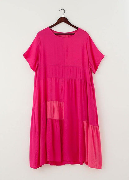 Rose Patchwork O-neck Long Cotton Dress
