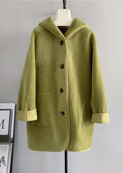 Green Pockets Woolen Hooded Jacket Wear on Both Sides Winter