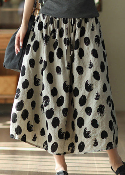 Apricot Dot Print Elastic Waist Maxi Skirt Summer