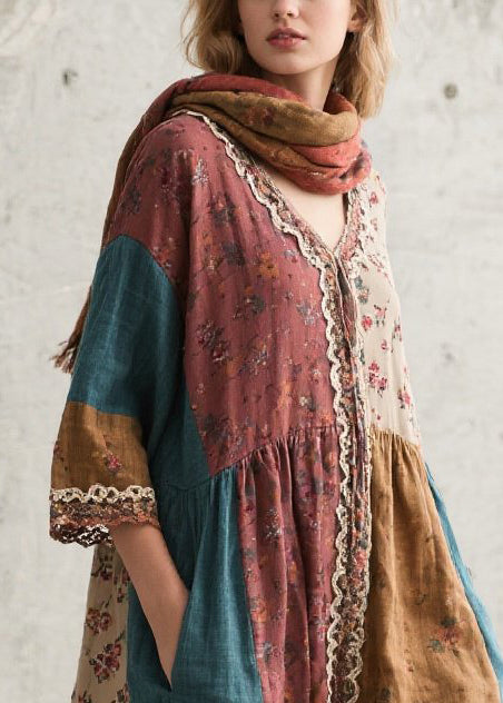 Colorblock Oversized Patchwork Print Cotton Dresses Summer