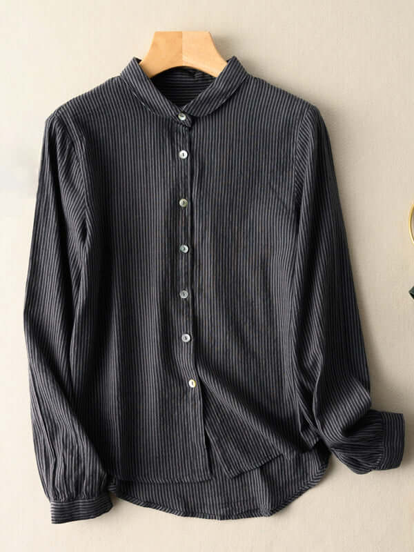 100% Natural Fabric Striped Long-sleeve Loose Shirt