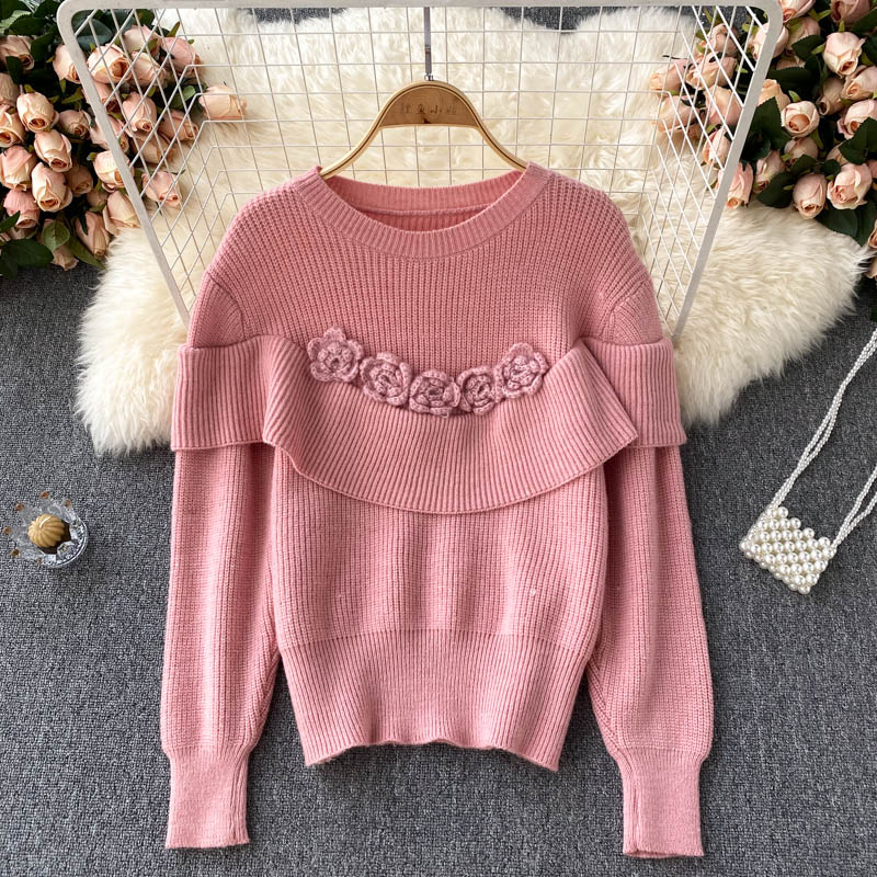 Flowers Long Sleeve Sweater Round Neck Sweater 005