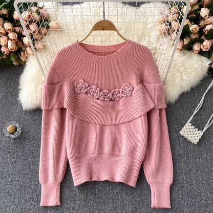 Flowers Long Sleeve Sweater Round Neck Sweater 005