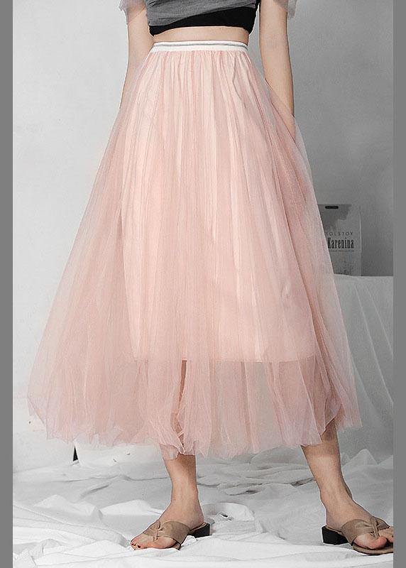 Art Pink Tulle Elastic Waist a Line Skirt