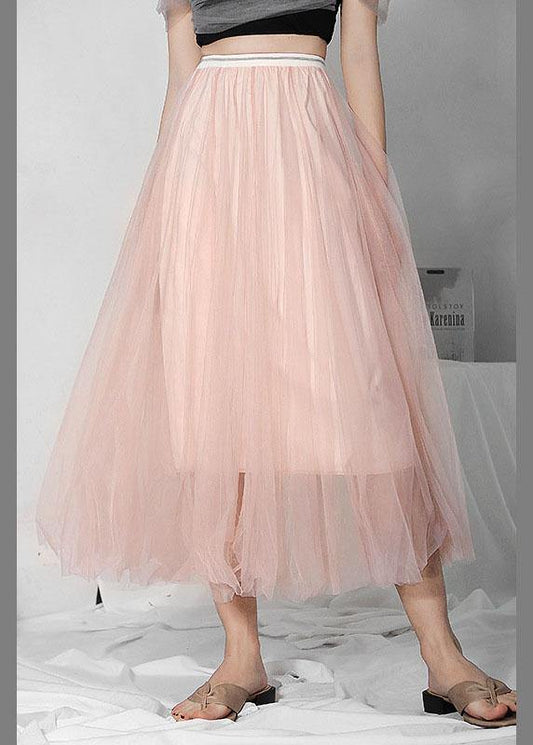 Art Pink Tulle Elastic Waist a Line Skirt