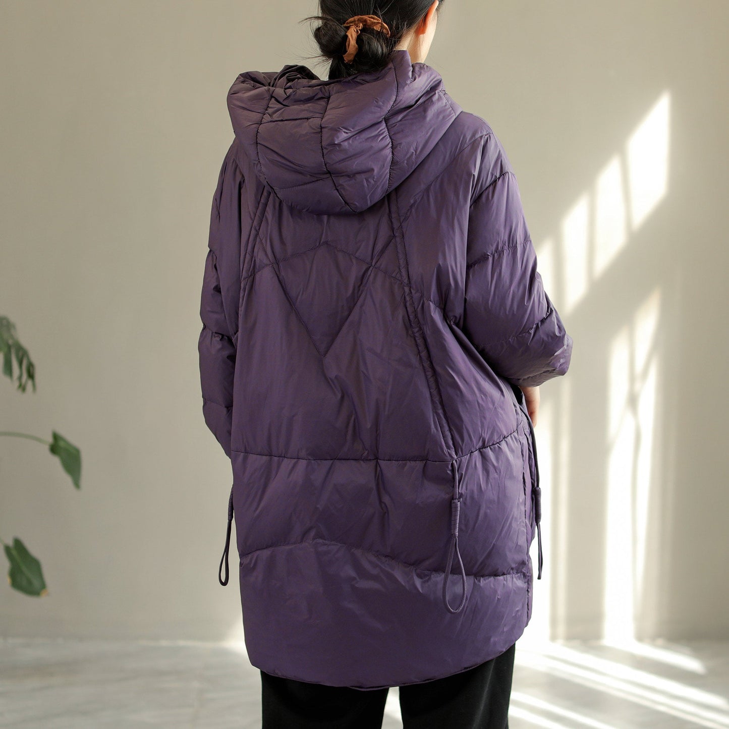 Hooded Lacing Loose Down Coat