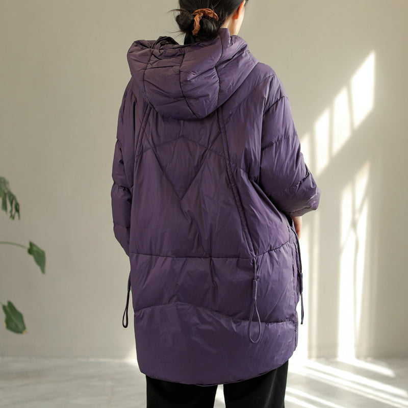 Hooded Lacing Loose Down Coat
