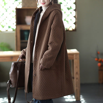 Fleece Retro Art Loose Long Sleeve Hooded Jacket